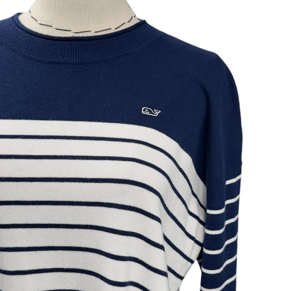 Vineyard Vines Blue White Striped Long Sleeve Crew Neck Pullover Sweater XL 16 - Picture 2 of 8